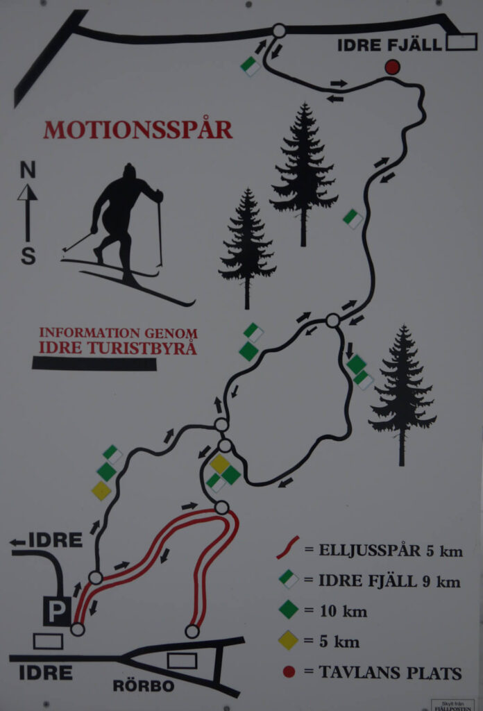 Karte des markierten Winterweges durch den Bergwald zwischen Idre und Idrefjäll, der gerne mit Langlaufski gefahren wird (26.02.2014)