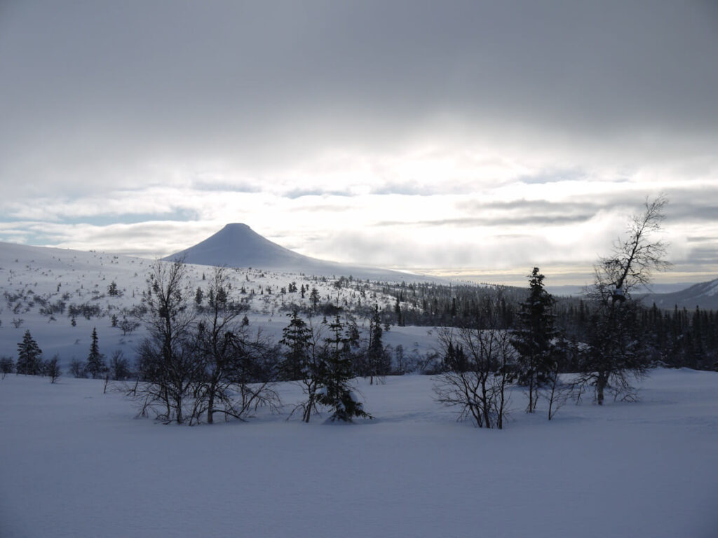 Blick auf den Berg Städjan (1131 m) vom Nipjäall am 22.02.2018