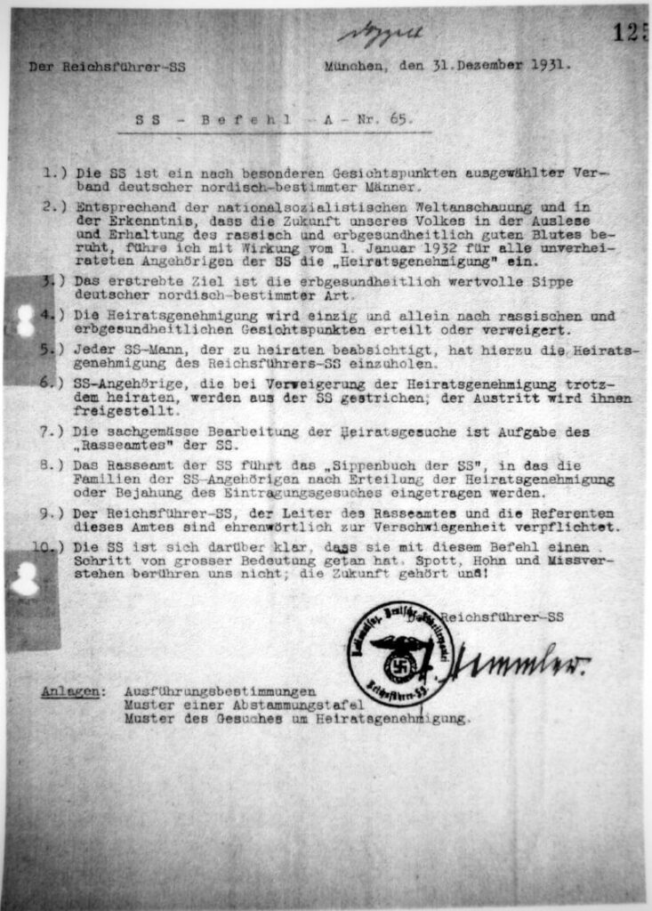 SS-Befehl A Nr. 65 von Heinrich Himmler, Reichsführer SS, vom 31.12.1931. (23.05.2023)