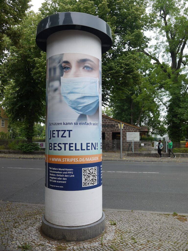 Werbung für Corona-Schutzmasken in Berlin während der sogenannten "Corona-Krise" am 10.07.2020.