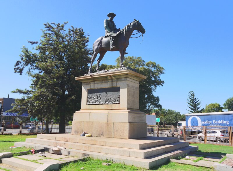 A memorial to Cecil John Rhodes (1853-1902) in the mining town of Kimberley on December 9, 2025.