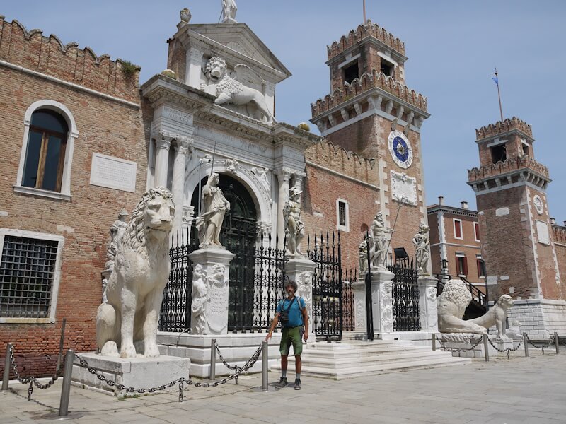 At the entrance to the historic "Arsenale" shipyard of the maritime republic of Venice on June 13, 2025, during my bicycle travel to the central Mediterranean region in the summer of 2025.
