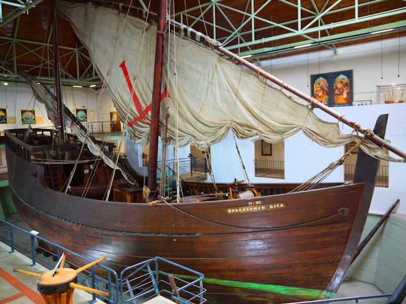 A replica of the caravel of the navigator Bartolomeu Dias (1450-1500) at the Maritime Museum in Mossel Bay on December 22, 2025.