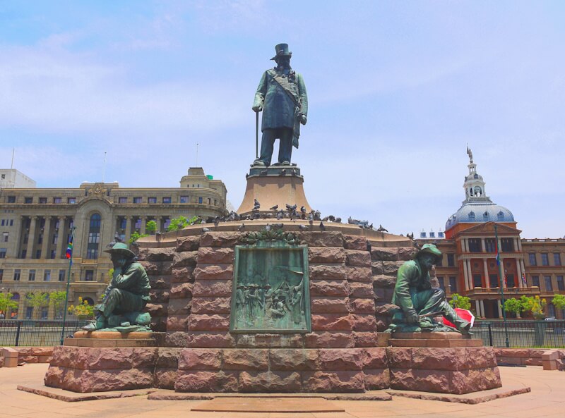 A monument to Paul Kruger (1825-1904) in Church Square, the architectural center of Pretoria, on December 6, 2025.