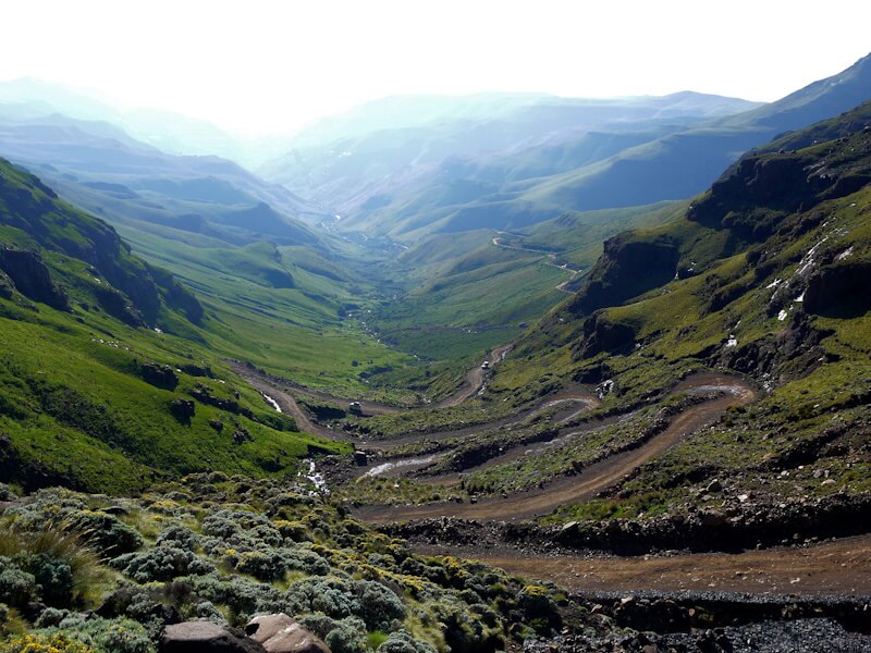 View from Sani Pass (2874 m) on the Drakensberg mountain range looking southeast on December 15, 2025.