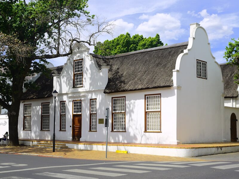 House in the Cape Dutch style in the historic city center of Stellenbosch on December 26, 2025.